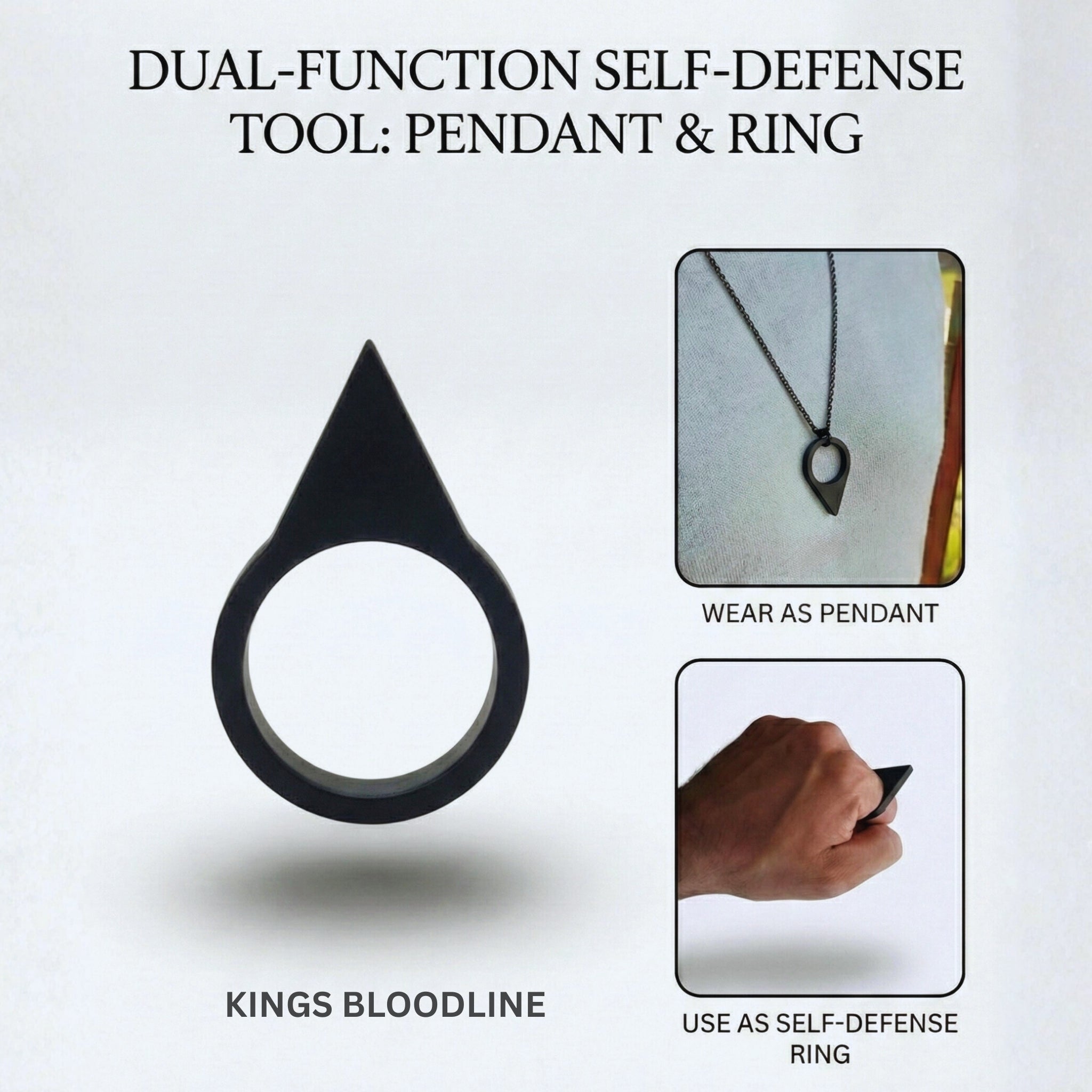 Batman Black self-defense ring with pendant feature on a white background