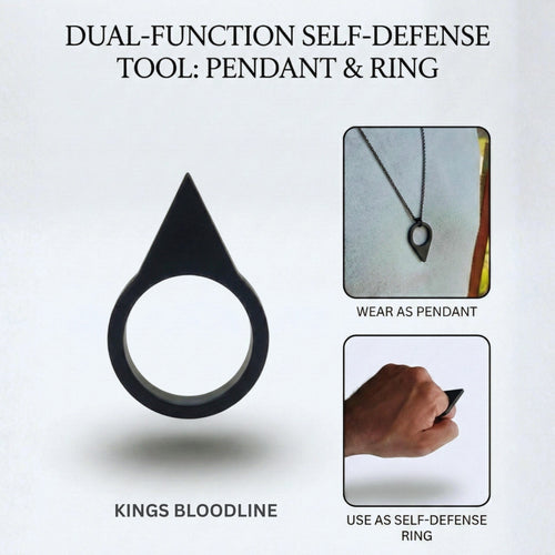 Batman Black self-defense ring with pendant feature on a white background