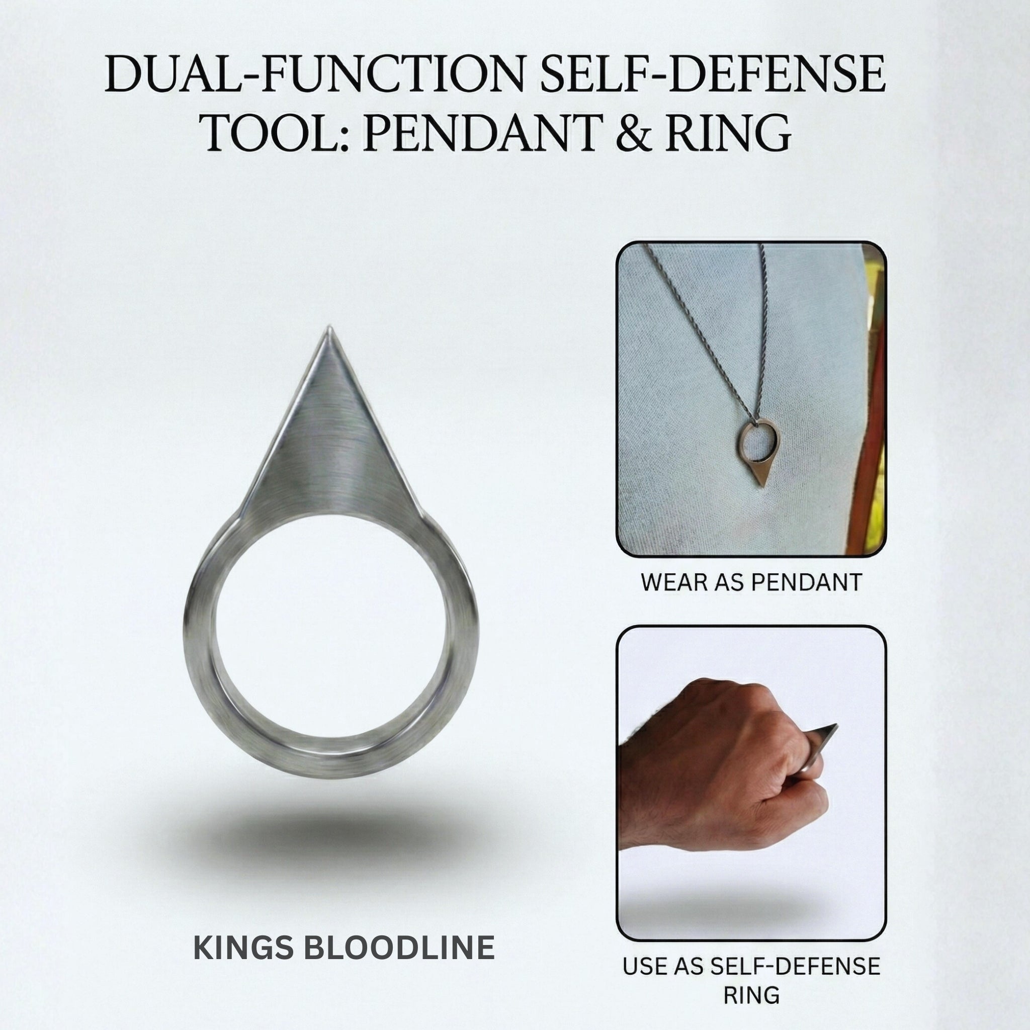 Dual-function batman self-defense tool with pendant and ring features on a white background