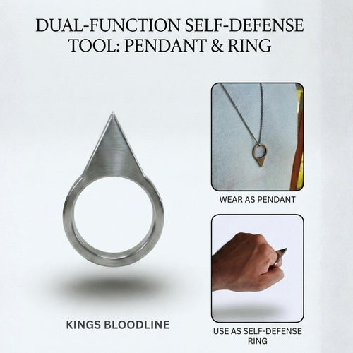 Dual-function batman self-defense tool with pendant and ring features on a white background