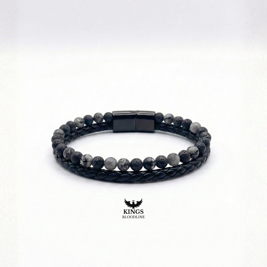 Beaded & Leather Bracelet on white background