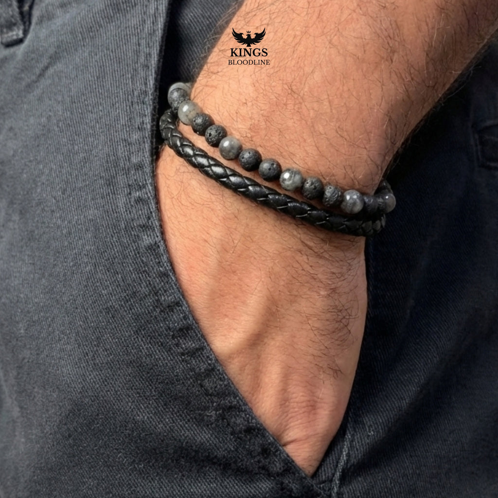 Beaded & Leather Bracelet hands in pocket