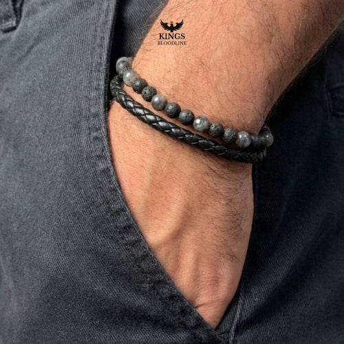 Beaded & Leather Bracelet hands in pocket