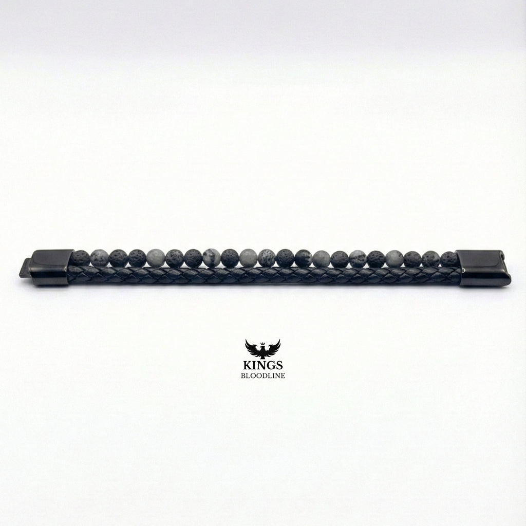 Beaded & Leather Bracelet with embedded stones