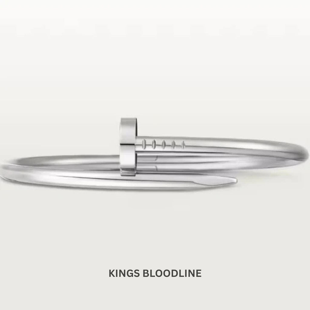 Silver nail bracelet with white background