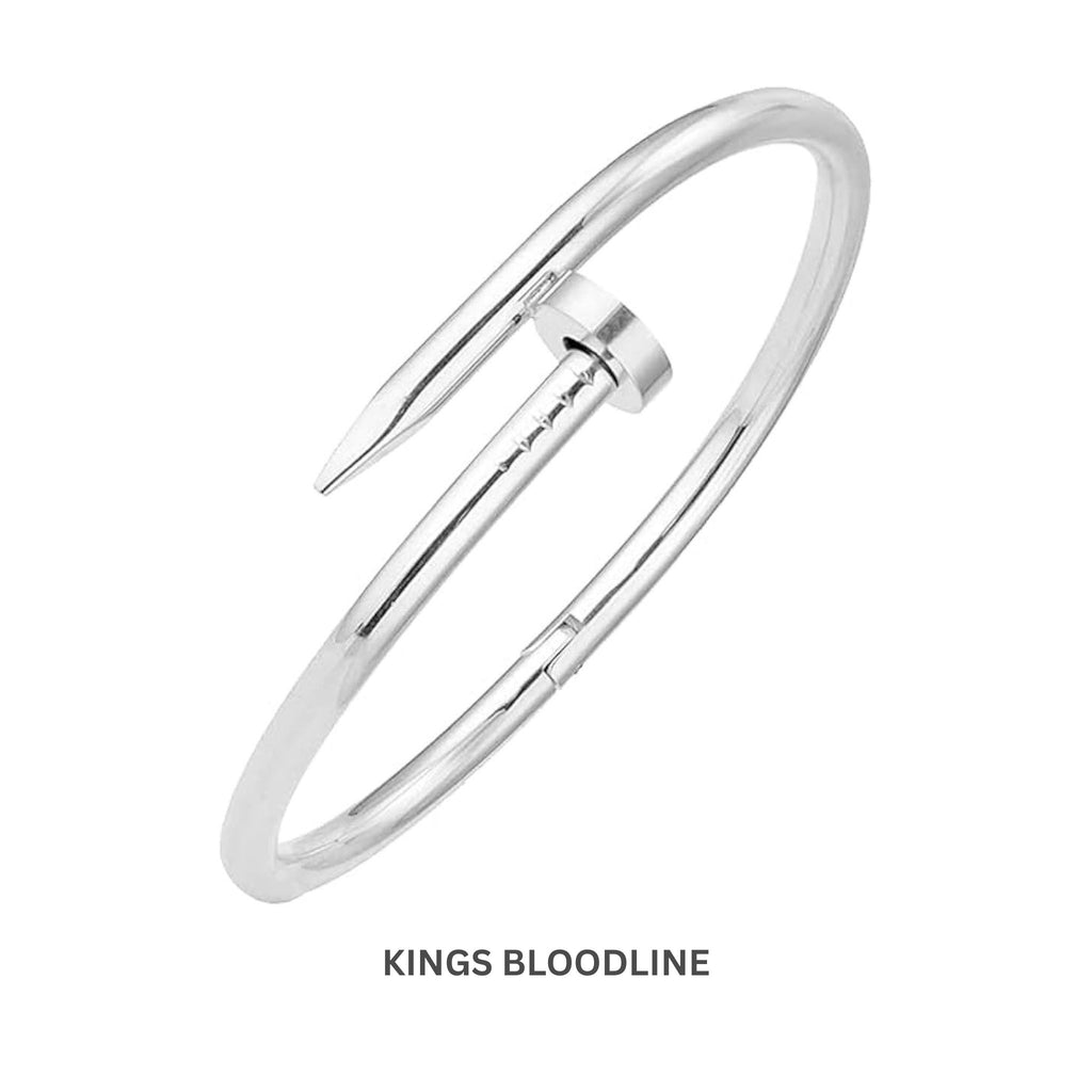 Silver nail bracelet with white background