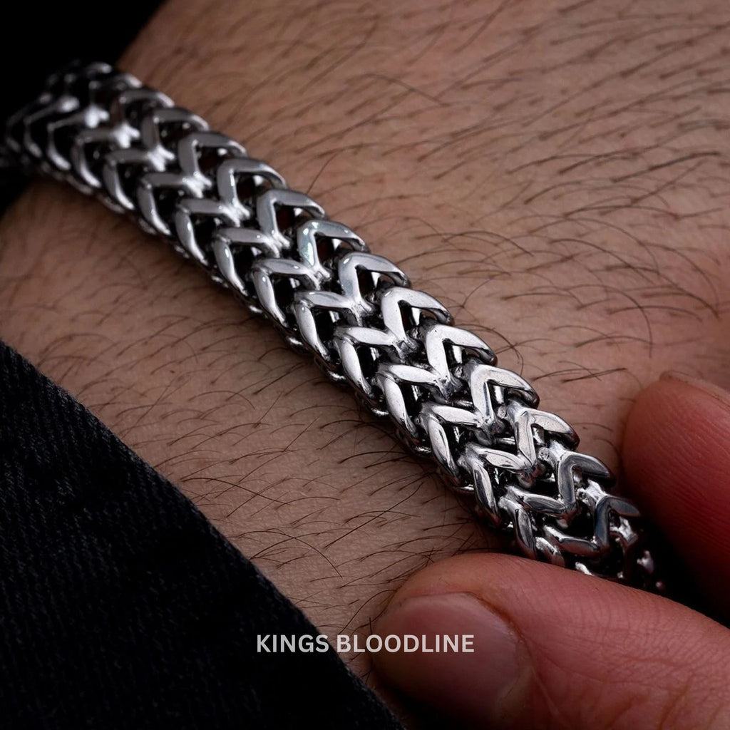 Titanium steel bracelet on wrist