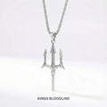 Silver trident pendant necklace on a white background with 'Kings Bloodline' branding.