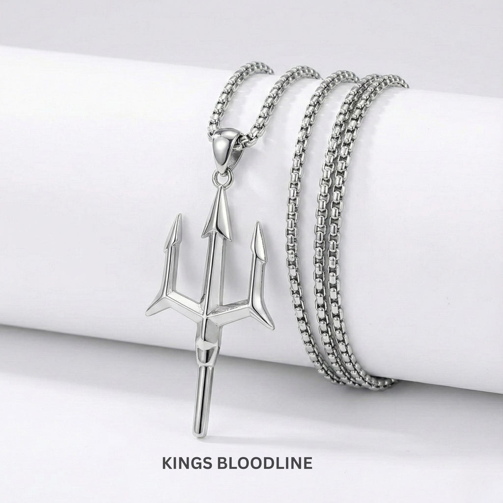 Trishul Pendant on white background with chain